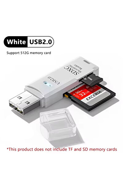 Choice1 قارئ بطاقات USB 2.0 أبيض اللون 2 في 1 مع منفذ USB 3.0 وقارئ بطاقات ما...
