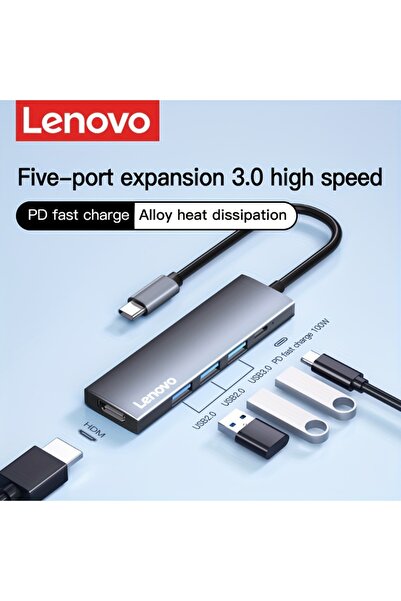 Choice محطة إرساء لينوفو GRAY S705 USB-C 5 في 1، منفذ HDMI بدقة 4K، منفذ USB ...