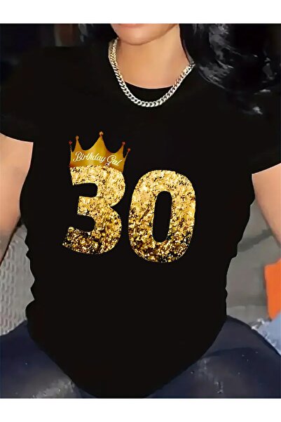 212Wear قميص بأكمام قصيرة للاحتفال بعيد الميلاد الثلاثين، بتصميم ذهبي لامع مع...