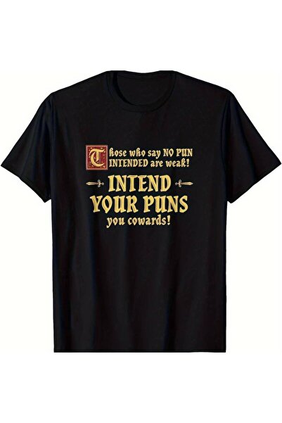 45 BPM Men'S Funny Pun Graphic T-Shirt with "Intent Your Puns" Golden Letteri...