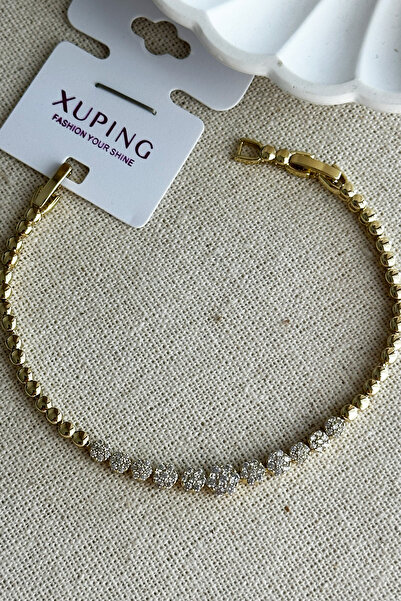 Xuping 14K Yuvarlak Taşlı Kadın Bileklik I 17+2 cm Altın Renkli Kadın Bileklik