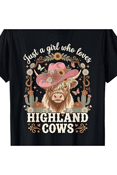 799 Just a Girl Who Loves Highland Cows Moo Western Boho Rancher T-Shirt