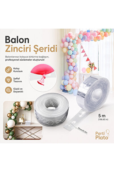Marlon Balon Balon Zinciri 5 Metre, Balon Kemeri Yapma Şerit Aparatı, Doğum G...