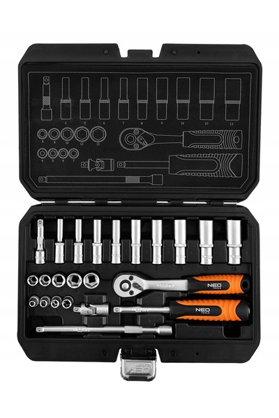 NEO Tools NOU SET DE CHEI TUBULARE 23 PIESE Cheie tubulară 1/4 inch, capete l...