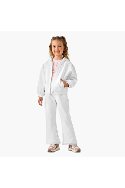 Juniors Hooded Long Sleeves Sweatshirt and Track Pants Set with Lace Trim
