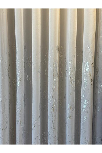 ArasyaHome Κρεμ Συνθετική Μεταξωτή Κουρτίνα με Χρυσές Ενθέσεις