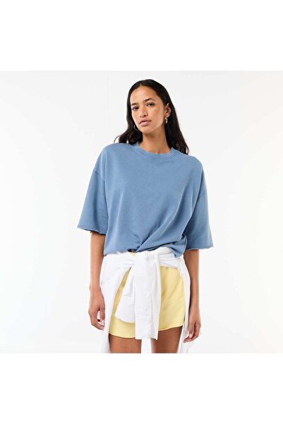 KIABI 3/4 Sleeve French Terry T-shirt BLUE