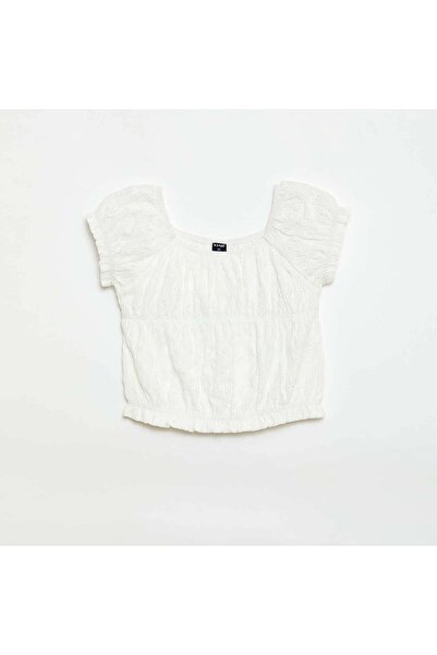 KIABI Smocked T-shirt with Broderie Anglaise WHITE