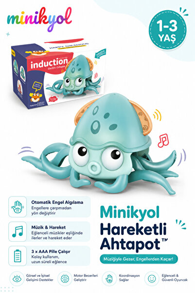minikyol Hareketli Ahtapot™ Müzikli Engelden Kaçan Sensörlü Emeklemeye Yardım...