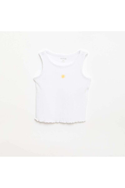 KIABI Ribbed tank top with wavy hem WHITE
