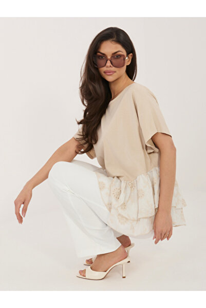 Italy Moda Bluza Dama, ITALY MODA, Bumbac, Maneca scurta, Bej, model IT-BZ-81...