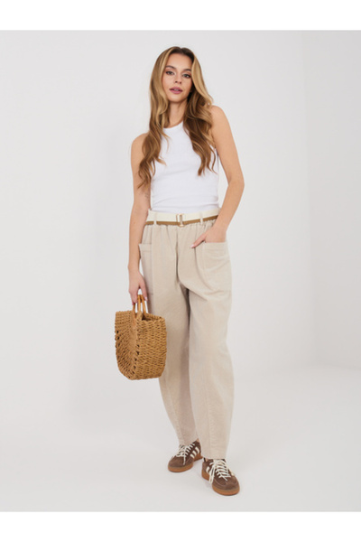 rue parıs Women's Pants, RUE PARIS, Cotton, Light Beige, model IT-SP-FL9665.14