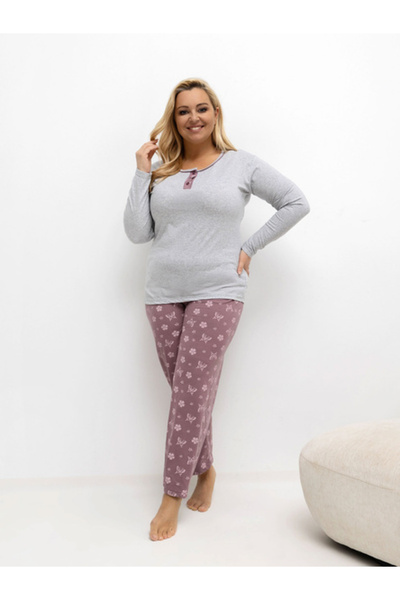 Forever Pink Women's Pajamas, Forever Pink, Cotton, Long Sleeve, Gray, model ...