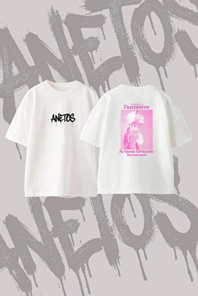 Anetos Ariana Grande_73 Design Back Printed Cotton White Oversize T-Shirt