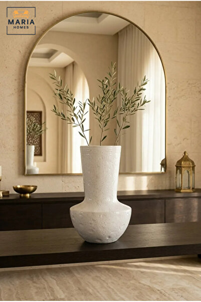 MARIA HOMES White Textured Decorative Vase, Modern Ceramic Flower Holder with...