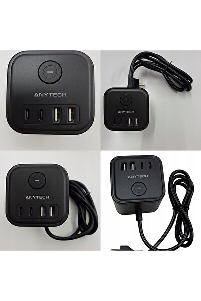 Anytech Prelungitor cu priză USB C, negru, cu 3 prize, Smart Power Strip cu 4...