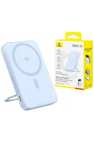 Baseus PicoGo Qi2 Powerbank Magnetic cu Suport 5000mAh 20W Albastru