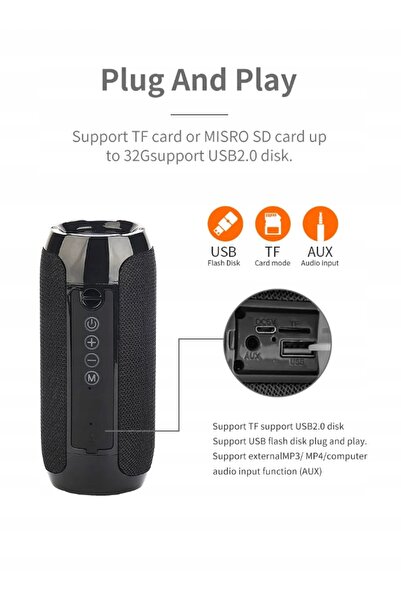 T&G Boxă Bluetooth USB SD AUX portabilă wireless cu radio FM, tip boombox turn
