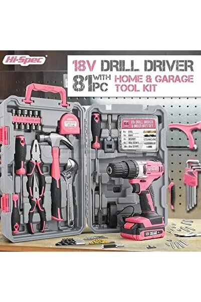 Hi-Spec Set de 81 de piese, mașină de găurit și înșurubat cu acumulator, roz,...