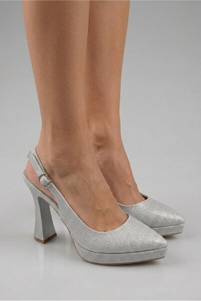 Şah collection Silver Glitter Platform 10cm Open Back Evening Dress Shoes