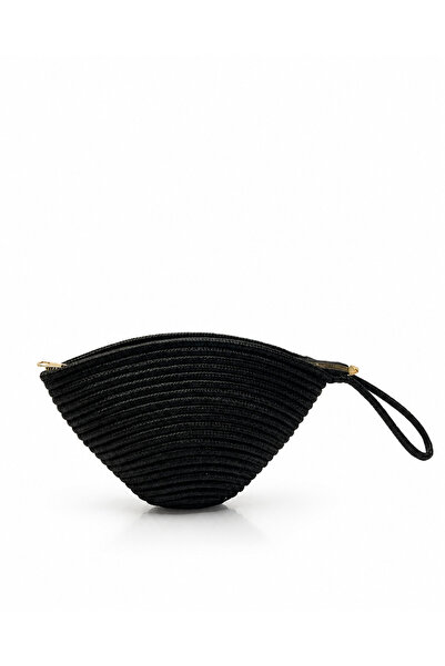 Elunars Siyah küçük hasır clutch kadın çantası