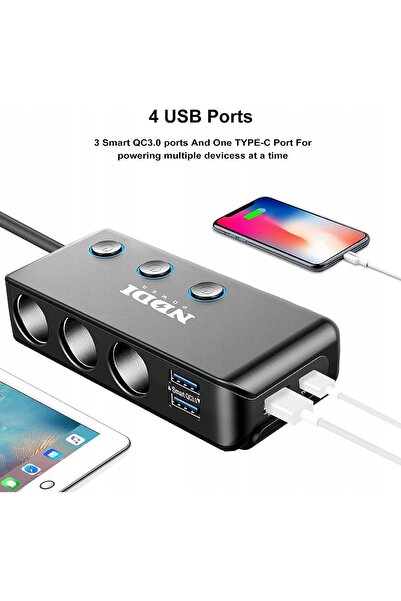 NO BRAND Distribuitor de curent auto cu brichetă și comutator USB 12V-24V