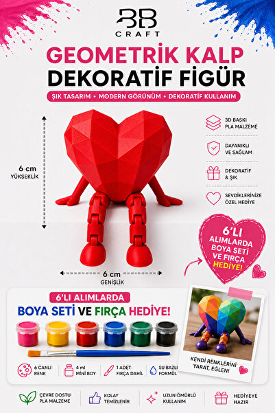 BB Craft Geometrik Kalp Figür Hareketli Bacaklı Dekoratif 3D Baskı Obje – Bey...