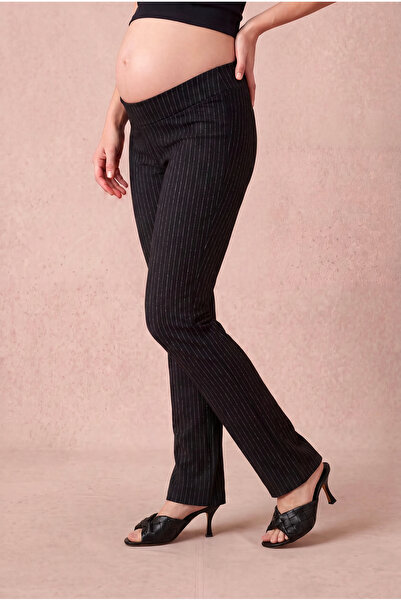 WESTMARK LONDON Maternity Dark Gray Striped Fabric V-Waist Slim Fit Fabric Pa...