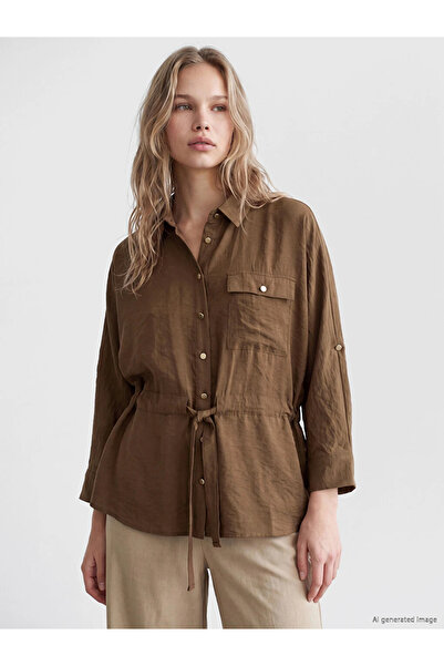 LC Waikiki Brown Women's Shirt with Tie at the Waist