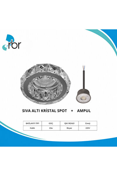 RBR Kristal Dekoratif Gömme Tavan Spotu – Beyaz Işıklı LED Ampullü, Ø83 mm, D...