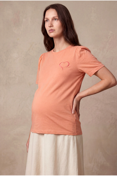 WESTMARK LONDON Maternity Orange 100% Cotton Crew Neck Short Balloon Sleeve E...