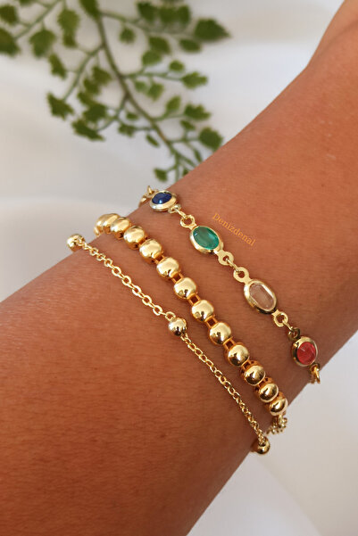 DENİZDENAL Oval Crystal 3-Piece Combination Bracelet