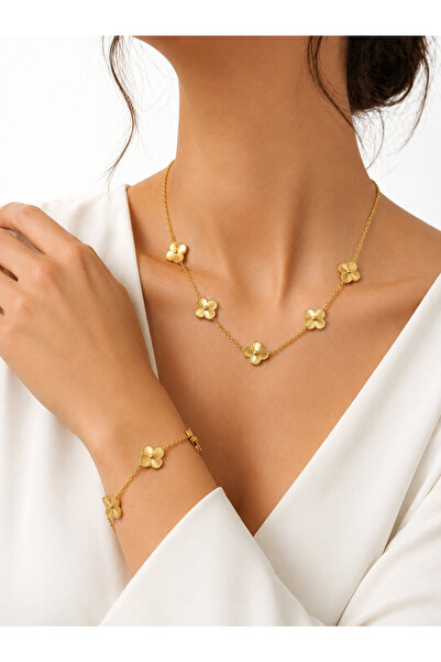 Nutly Accessories Kadın Yonca Model Kolye Bileklik Seti Çelik Takı Seti Şans ...
