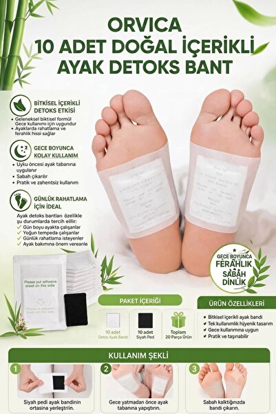 ORVİCA 10 Adet Bitkisel %100 Detox Ayak Bandı – Toksin Atıcı Gece Detoks Band...