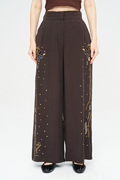 Orfeo Negro Women's Intensely Stone and Bead Embroidered Palazzo Trousers