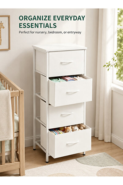 Yoawllty 4 Drawer Vertical Fabric Storage Dresser with Wood Top & Steel Frame...