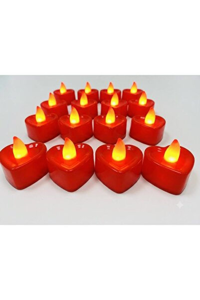 WORDAKS Kırmızı Kalpli Ledli Mum, Tealight Mum Pilli, Özel Gün, Led Işıklı, K...