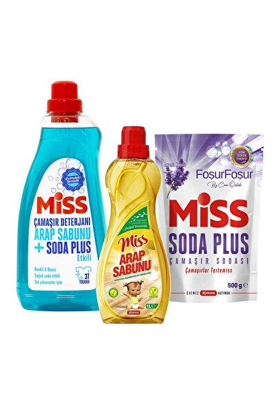 Miss Sıvı Çamaşır Deterjanı - Soda Plus - Arap Sabunu 3 lü Temizlik Seti