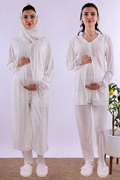 ByLohusa Cotton Piece Maternity and Breastfeeding Pajama Set with Hijab Effor...
