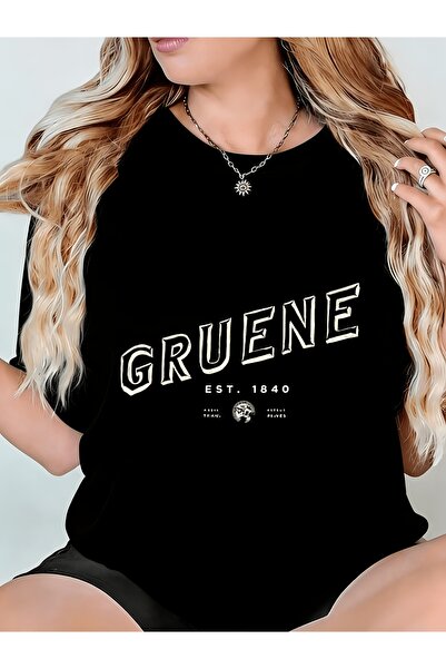Ekim11 تيشيرت نسائي Gruene Est 1840 أسود برقبة دائرية مريح وقابل للغسل في الغ...