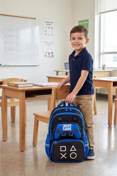 birr bazaar Primary School School Bag Set of 3 Children's Waterproof Imported Fabric Thermal Lunch Bag and Pencil Case Orthopedic Back Support (Just Game Figured)