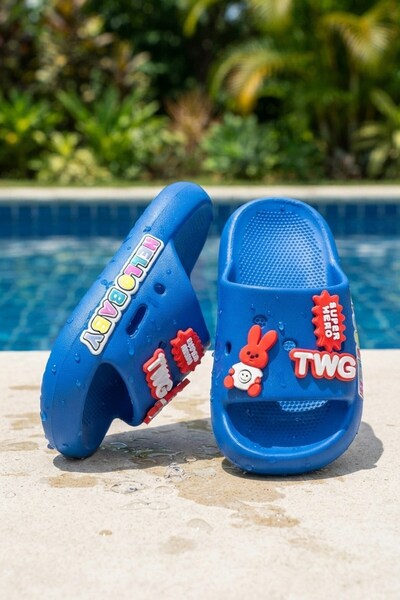 Modazirve Saks Blue Emoji Daily Beach Pool Children's Slippers