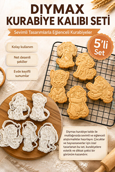 DIYMaX Paw Patrol Karekterli Kurabiye Kalıbı - Hamur Kesici 5'li Set