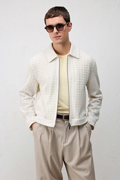 Antioch Ecru Textured Zippered Men's Coat