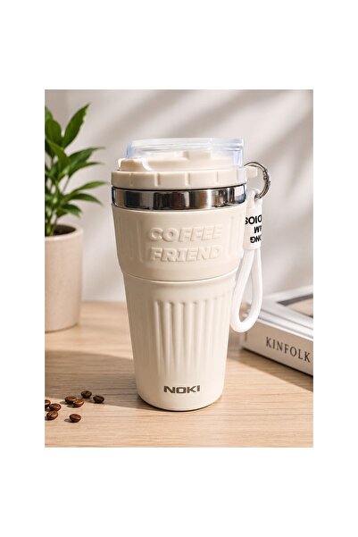 Noki Premium Ceramic Surface Steel Coffee Cup White Thermos
