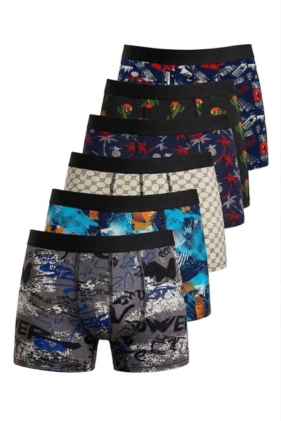 JUMALLİ Erkek Pamuk Desenli Esnek Likralı 6'lı Paket Boxer