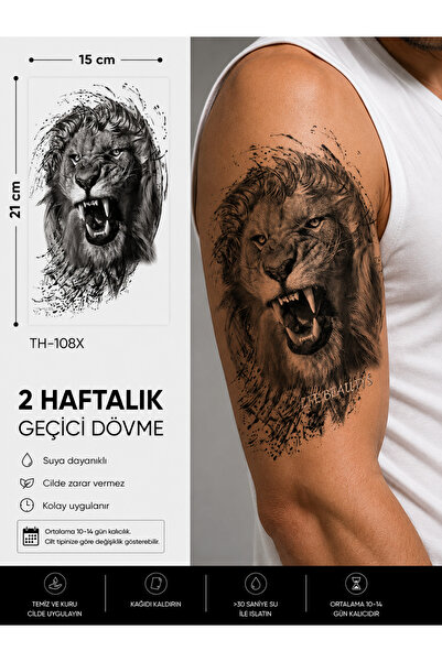 medink tattoo Gerçekci Geçici Aslan Dövme Tattoo Kol Gögüs Erkek Kadın Kol Bacak