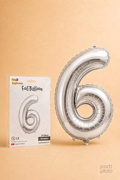 He2 Balloons Silver Foil Balloon Number 6, 86 Cm, Helium Compatible Silver Co...