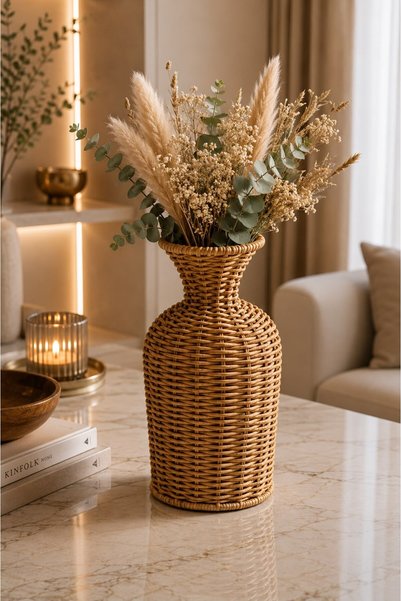 morponi Vază decorativă din răchită de ratan - Obiect decorativ MLN-11430