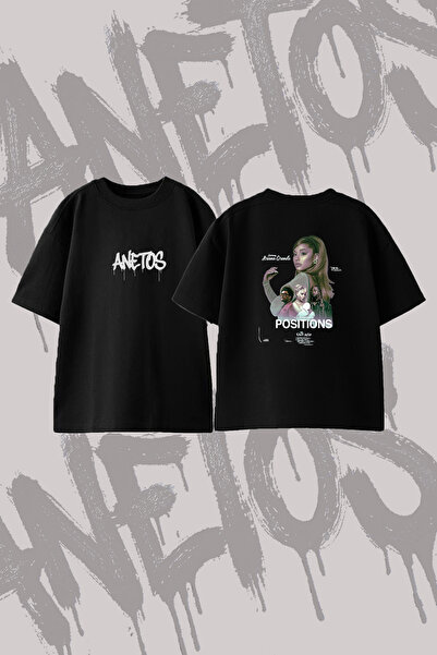 Anetos Ariana Grande_123 Design Back Printed Cotton Black Oversize T-Shirt